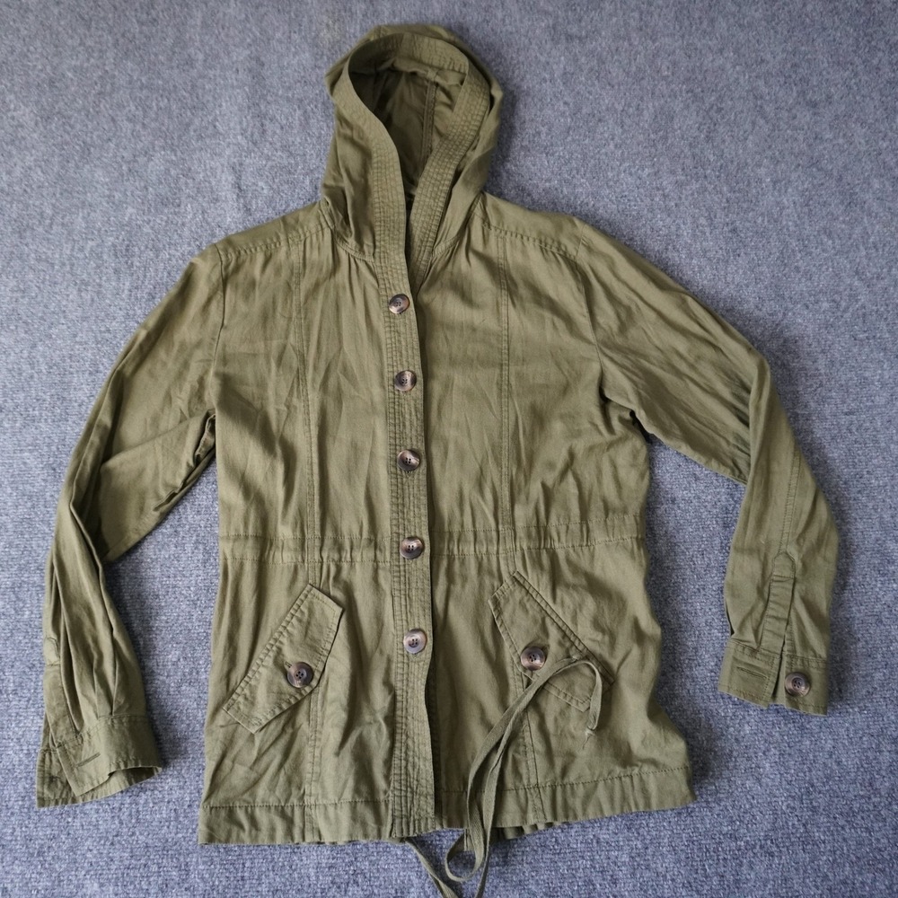 Army Green Hooded Anorak Jacket Lightweight Utility Drawstring Waist‎ Medium